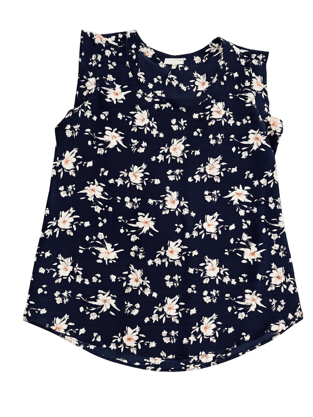 Pleione Floral Sleeveless Blouse Navy Pink Size Large Career Top